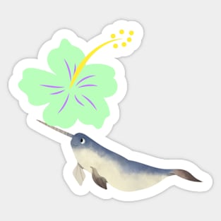 Narwhal Hawaiian Mint Hibiscus Flower Sticker